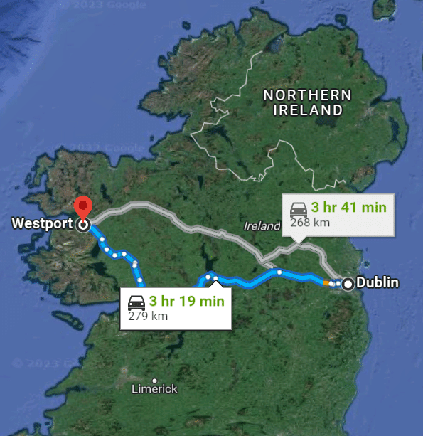 distance from dublin to westport